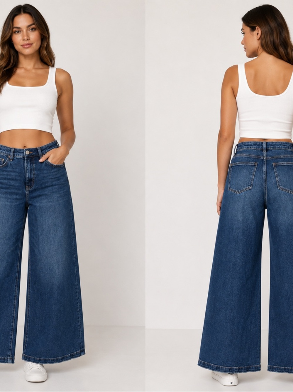 High-Rise Wide Leg Jeans in Deep Blue